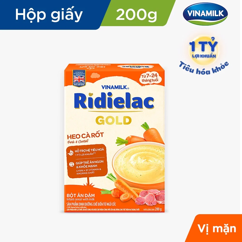COMBO 2 hộp BỘT ĂN DẶM RIDIELAC
GOLD HEO CÀ RỐT - HỘP GIẤY 200G