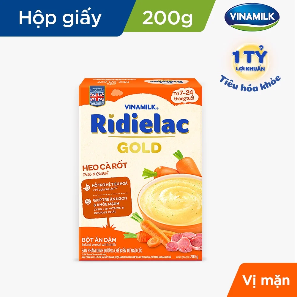 COMBO 2 hộp BỘT ĂN DẶM RIDIELAC 
GOLD HEO CÀ RỐT - HỘP GIẤY 200G