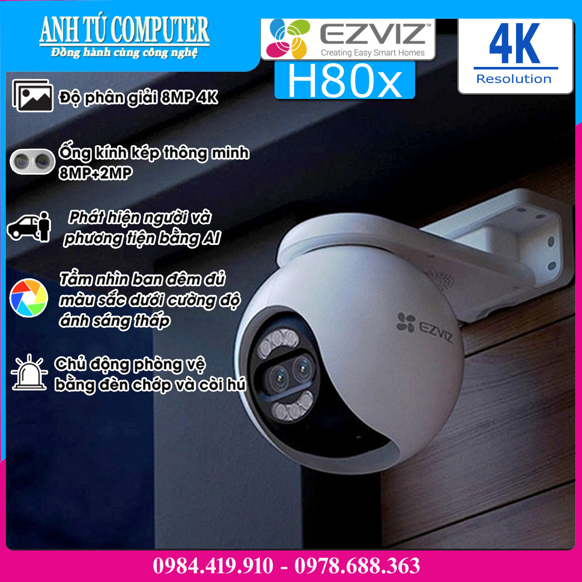 Camera WiFi 360º 4K 8MP EZVIZ H80x hàng chính hãng