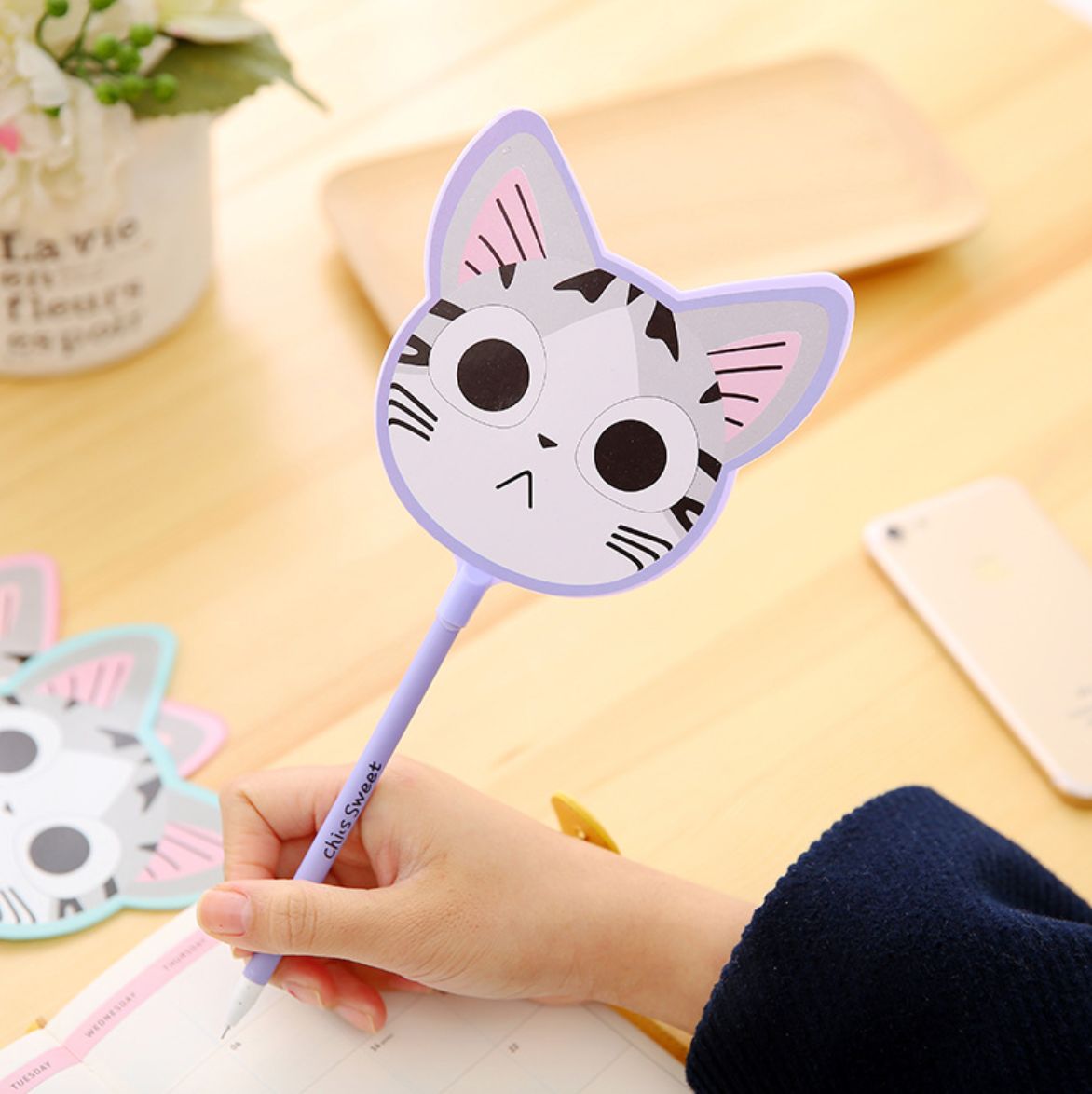 Bút Bi Quạt Mát Mèo Dễ Thương - Bút Bi Nước Văn Phòng Mực Đen