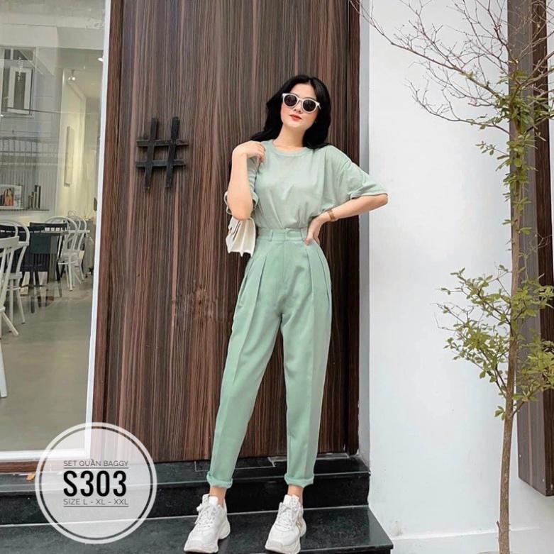 bigsize 60-90KG vmart Set quần baggy áo thun S303 hàng Quảng Châu cao cấp chiết eo giấu bụng