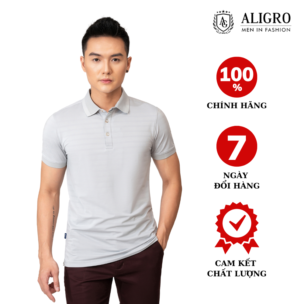 Áo polo, áo phông, áo thun cổ bẻ nam màu ghi sáng Aligro chất liệu cotton, không xù, không bám dính, tôn dáng ALGPLO80