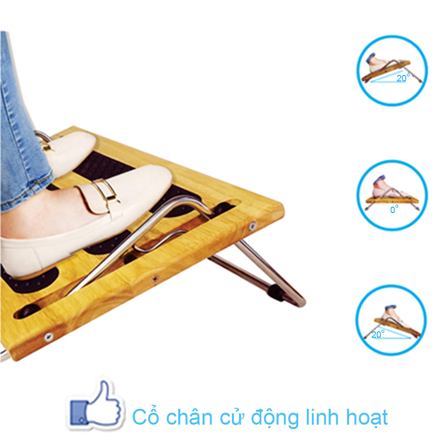 Giá Kê Chân Công Thái Học Thư Giãn Foot ZONE RELAX FZR-200 (Khung inox, Tấm kê chân bằng bằng gỗ-có các hạt massage bằng cao su mềm)-Tặng Ngay Phụ Kiện Đệm Êm Chân FZR-A01