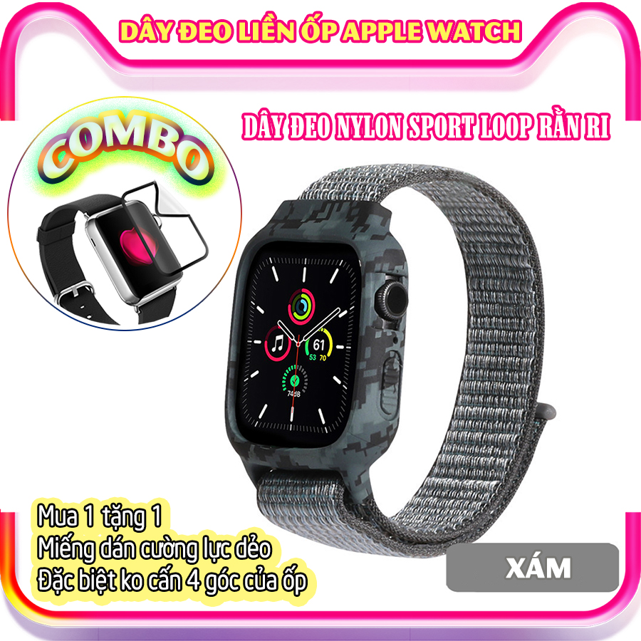 Dây Đeo liền ốp dành cho Apple Watch 7/6/5/4/3/2/1 size 38/40/41/42/44/45mm Sport Loop Nylon rằn ri - nhiều màu (tặng cường lực dẻo theo size)