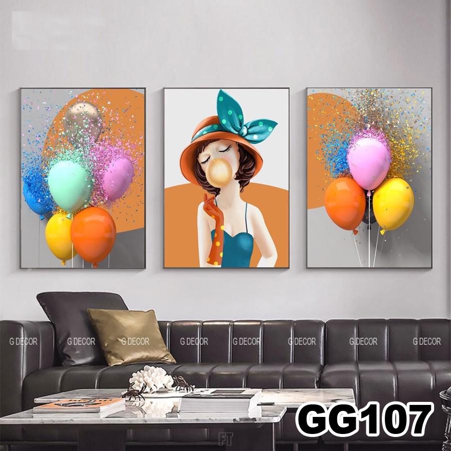 Tranh treo tường canvas 3 bức phong cách hiện đại Bắc Âu 107, tranh anime trang trí phòng cho bé, phòng khách, phòng ngủ