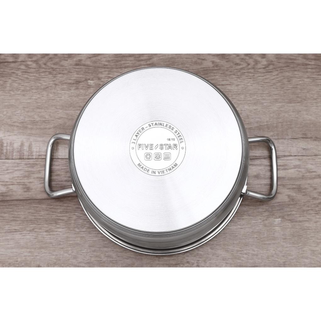 Bộ Nồi 5 Đáy Inox 304 Cao Cấp Bếp Từ Fivestar Plush FPB55D001 Nắp Kính , bảo hành 25 năm , tặng 1 vá canh inox