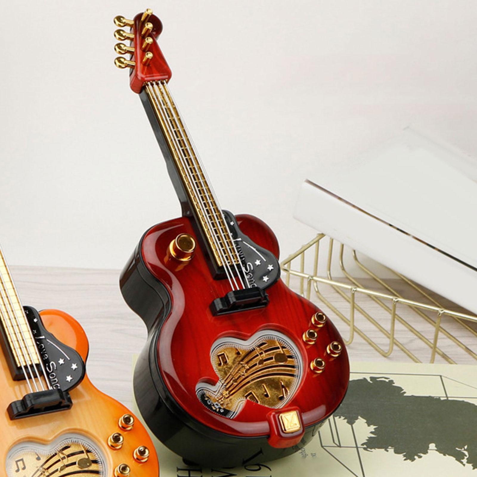 Guitar Music Box Ornament Clockwork Mechanical Windup Musical Jewelry Box