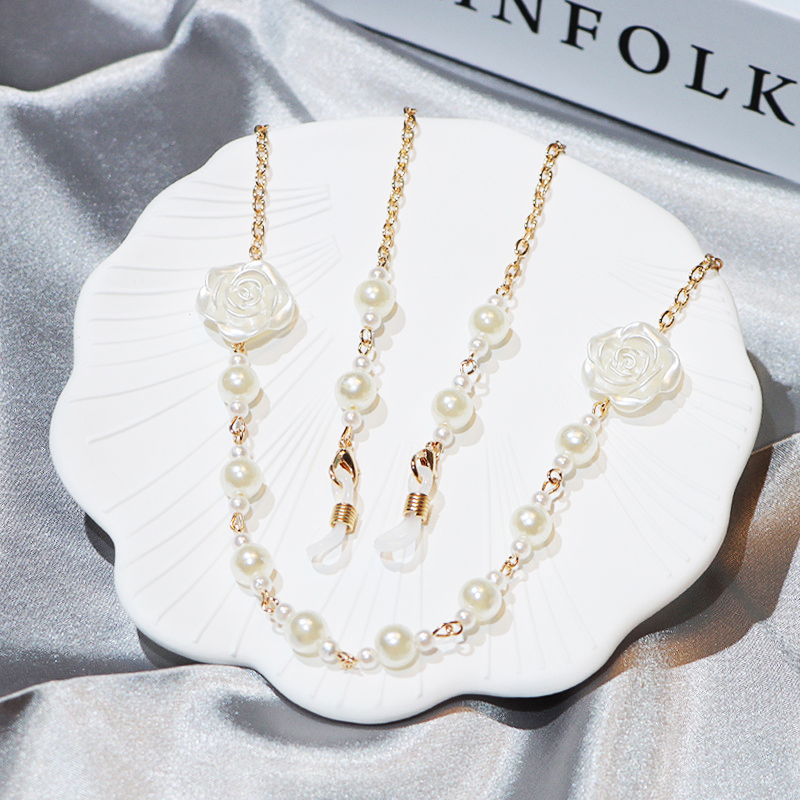 Dây đeo gọng kính thời trang charm hoa hồng ngọc trai phong cách idol Hàn Quốc