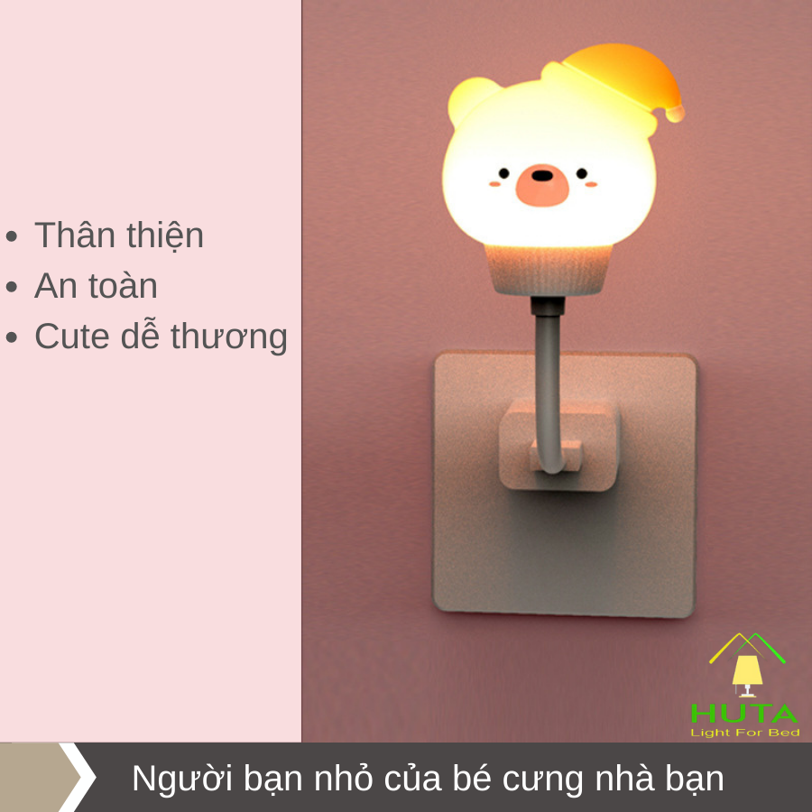 Đèn Ngủ Gấu Mini HUTA Cute Dễ Thương, Đầu Cắm USB, Uốn Dẻo Tiện Lợi, Hình Thú Dễ Thương Ánh Sáng Vàng, An Toàn Cho Bé