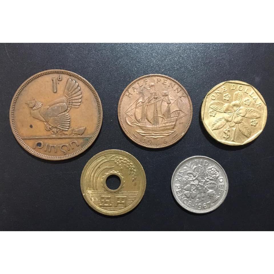Set 5 đồng xu may mắn nhất Thế Giới - Tặng kèm túi gấm đỏ.