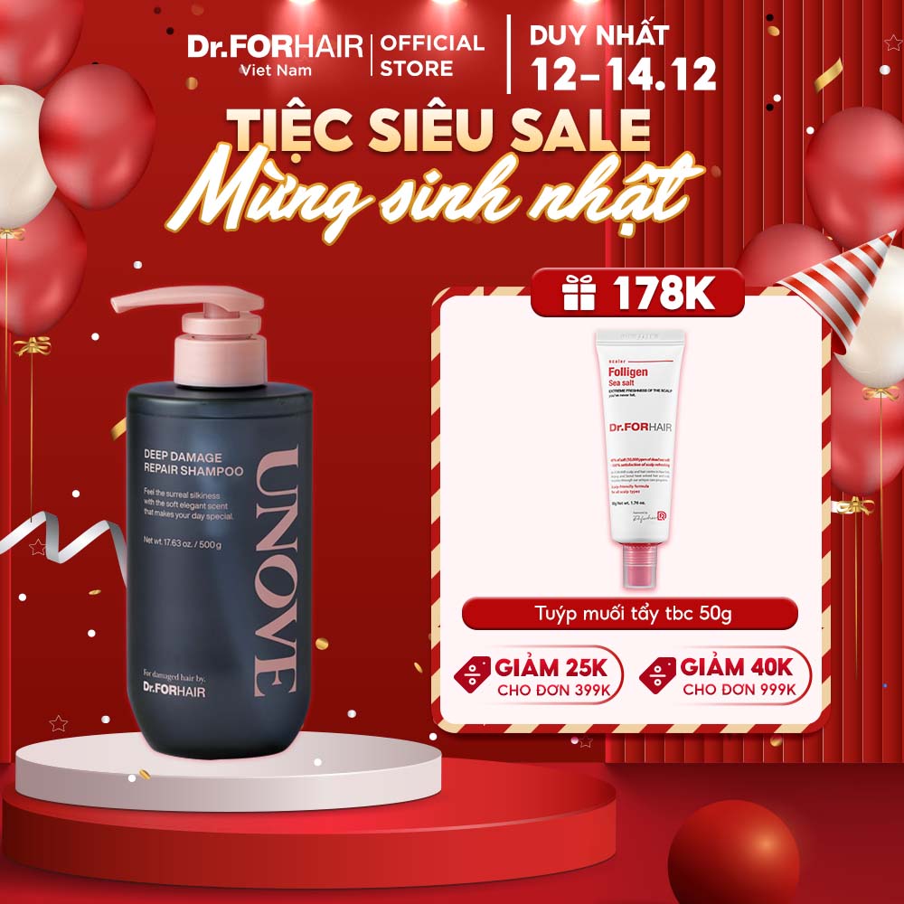 Dầu gội phục hồi hư tổn chuyên sâu UNOVE DEEP DAMAGE REPAIR SHAMPOO 500g