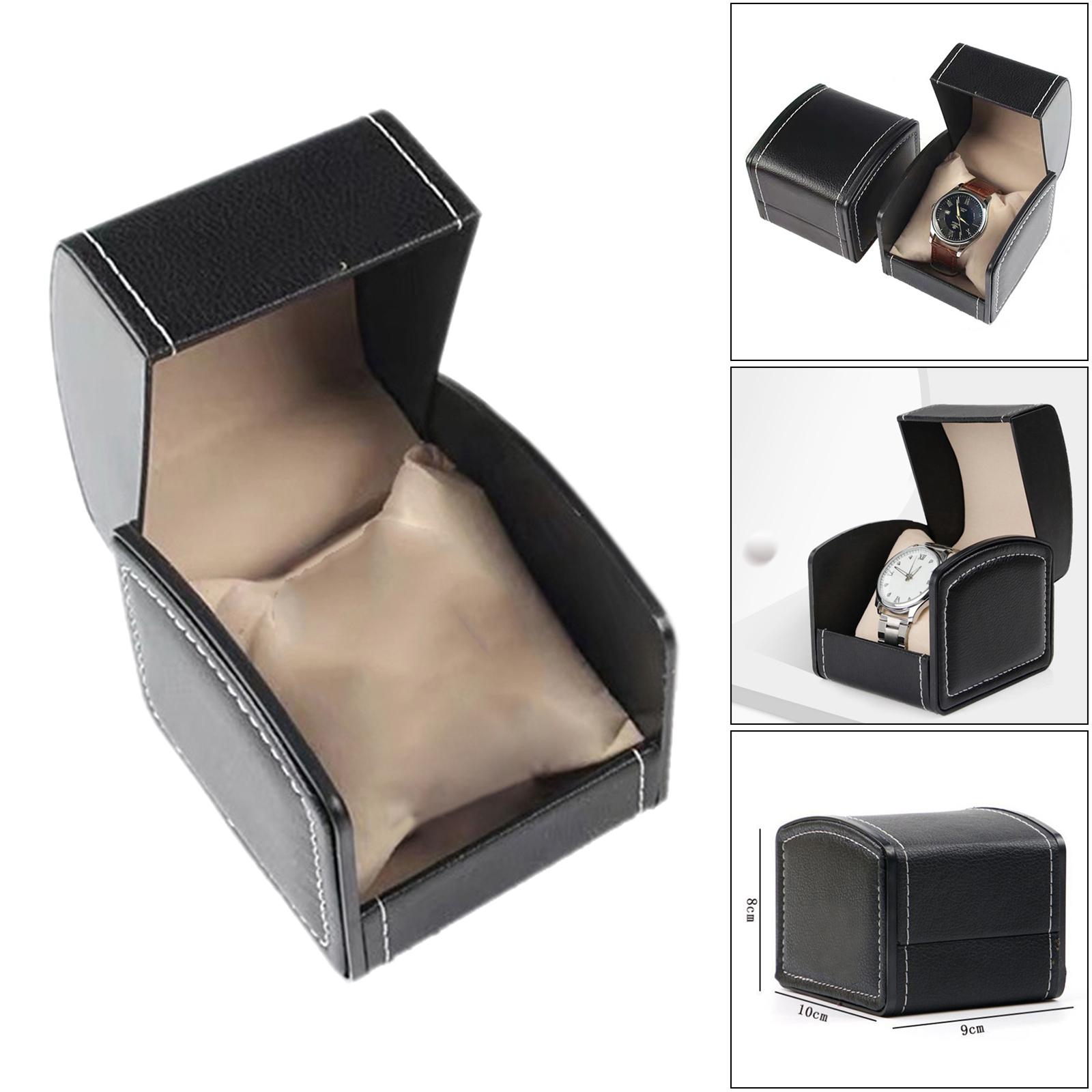 Classic Style Single Grid PU Leather Watch Case Display Holder Organizer Jewelry Box, 9x10x8cm