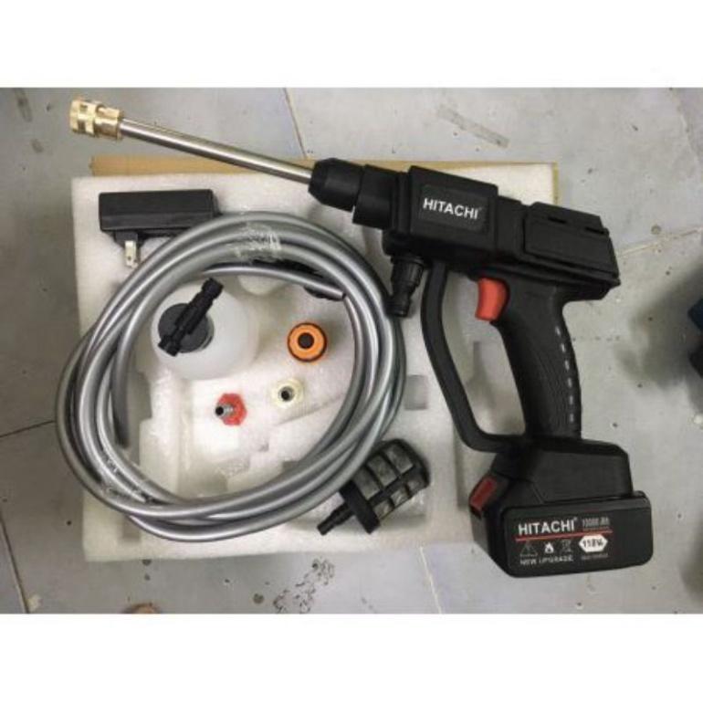 MÁY rửa xe mini, Hitachi cầm tay pin 199v áp lực,