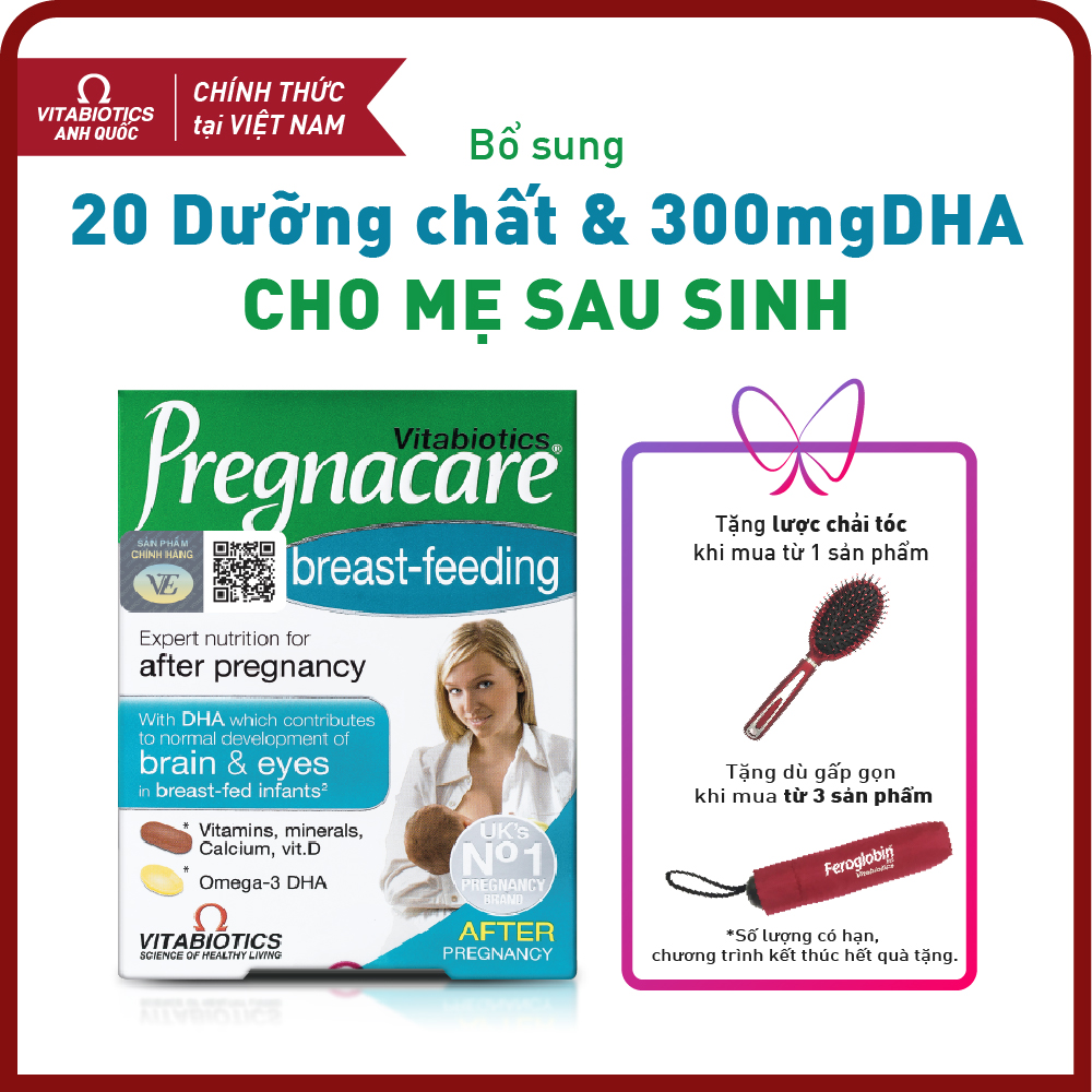 Thực phẩm bảo vệ sức khỏe PREGNACARE Breast-feeding – Bổ sung Vitamin &amp; Khoáng chất cho Phụ nữ cho con bú - HÀNG CHÍNH HÃNG - CÓ TEM CHÍNH HÃNG - Hộp 84 viên - Tặng kèm 1 ly nhựa 420 ml