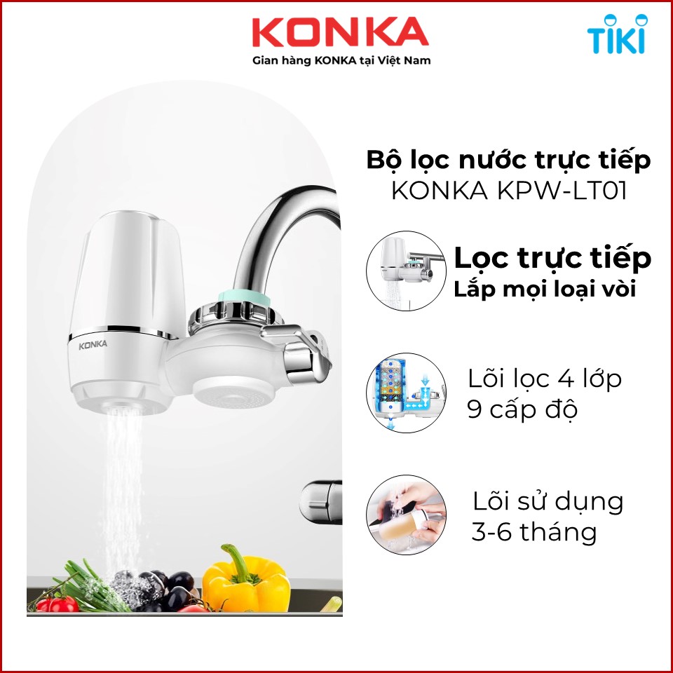 Bộ lọc nước Konka KPW - LT01 lọc sạch nước an toàn không mùi clo, công nghệ 9 màng lọc, máy lắp trực tiếp tại vòi nước -Hàng nhập khẩu