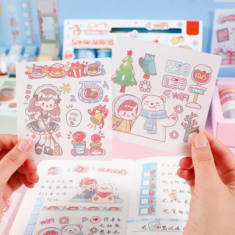 Hộp 19 Washi Tape Kèm 10 Miếng dán Sticker đẹp 10x10cm, kèm 1 bút cắt băng dính dán và ticker chuyên dùng giá siêu rẻ