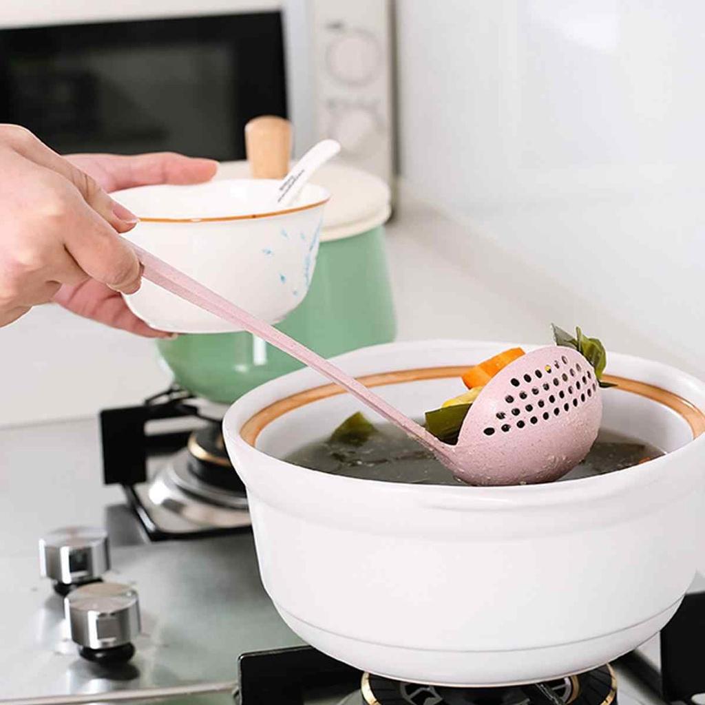 Muôi muỗng múc canh lúa mạch 2 trong 1 có lỗ vớt thức ăn lọc nước - Vá ăn lẩu thông minh 2in1lọc dầu lọc nước lẩu