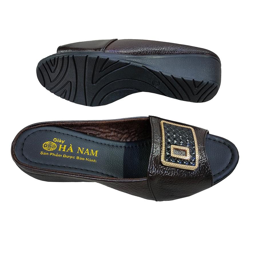 Dép Nữ Quai Ngang Đế Xuồng HÀ NAM Da Bò Thật Cao Cấp 5cm DNU2139c