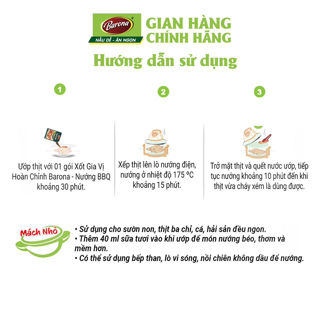 Combo 1 hộp Gia Vị Nướng BBQ Barona 80g ướp ngon chuẩn vị không cần nêm nếm