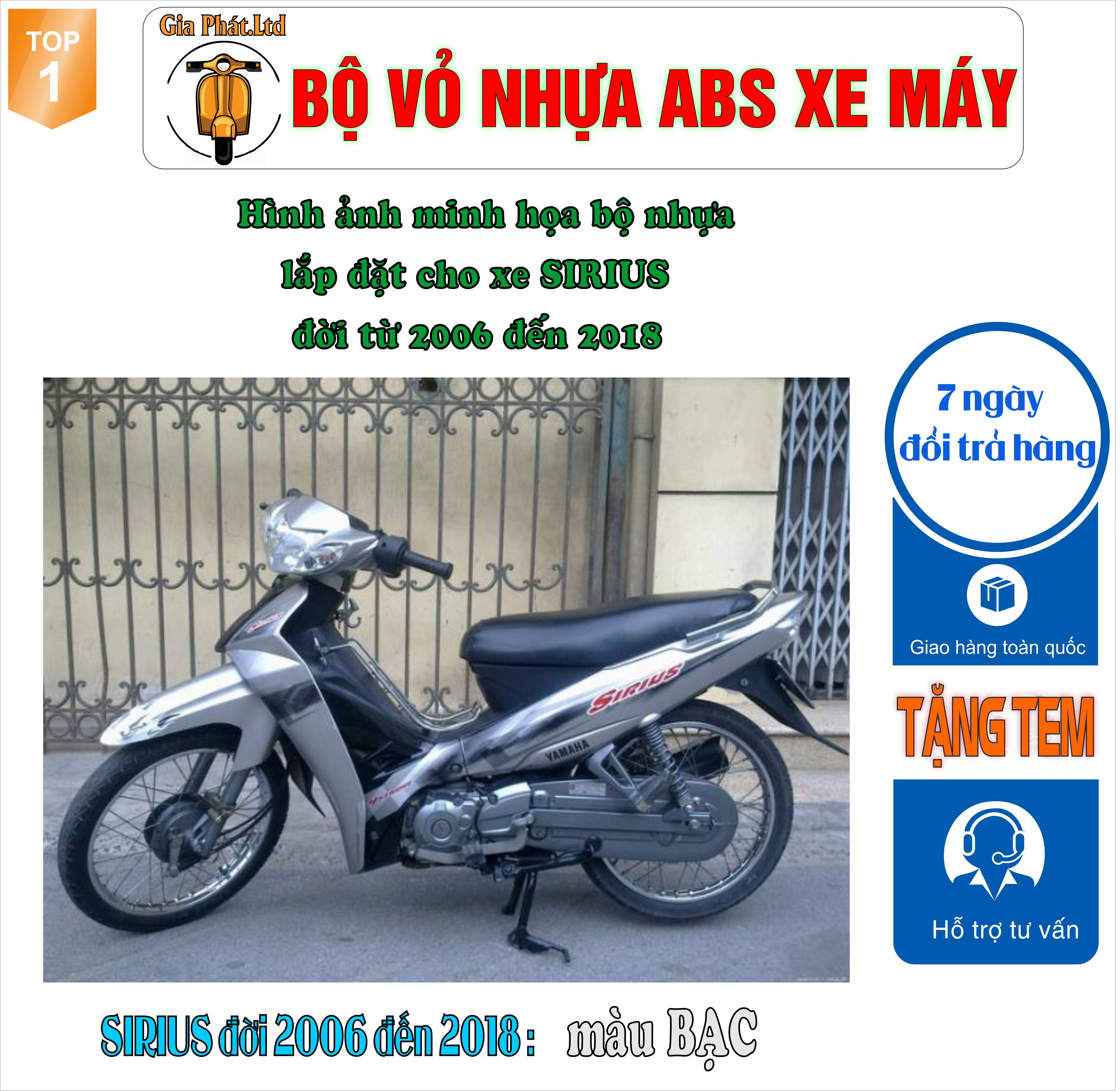 [TẶNG TEM] Bộ nhựa dàn áo xe SIRIUS màu BẠC , nhựa ABS nguyên sinh cao cấp -TKB-1110(8275)