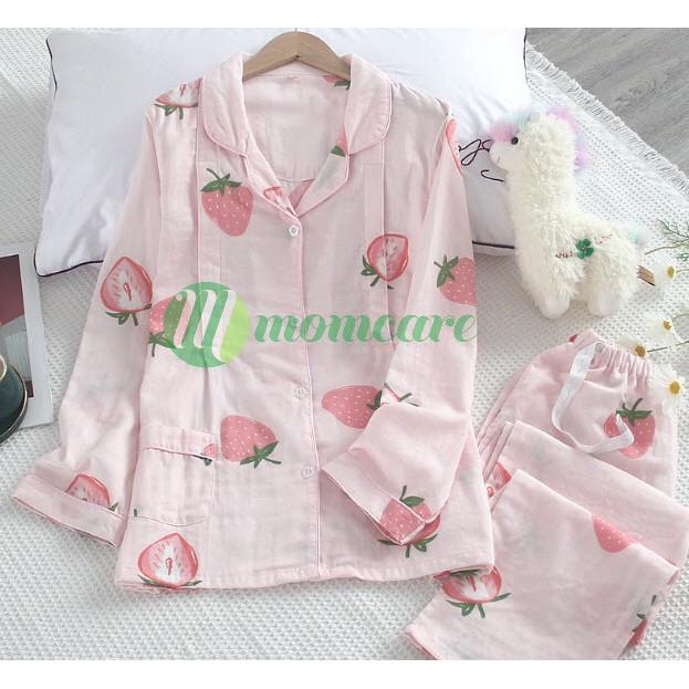 Bộ đồ bầu sau sinh và cho con bú ti XÔ NHẬT thô đũi Đẹp, mát - Pijama thời trang, Pizama mặc nhà dài tay cho mẹ Bigsize 2022