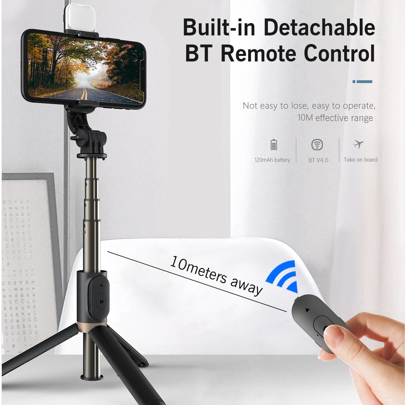 Aluminum Alloy Wireless BT Remote Control Selfie Stick Multifunctional Portable Tripod Stand with Fill Light for Selfie
