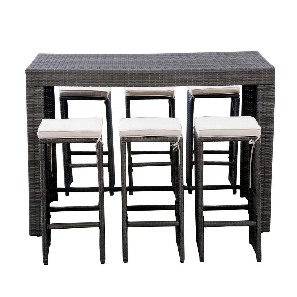 WEGO BỘ BÀN GHẾ MÂY NHỰA NGOÀI TRỜI/ BỘ BÀN ĂN TRONG SÂN VƯỜN 6 CHỖ NGỒI//Outdoor Furniture Rattan Chair Bar set Garden Dining Table 6 seater