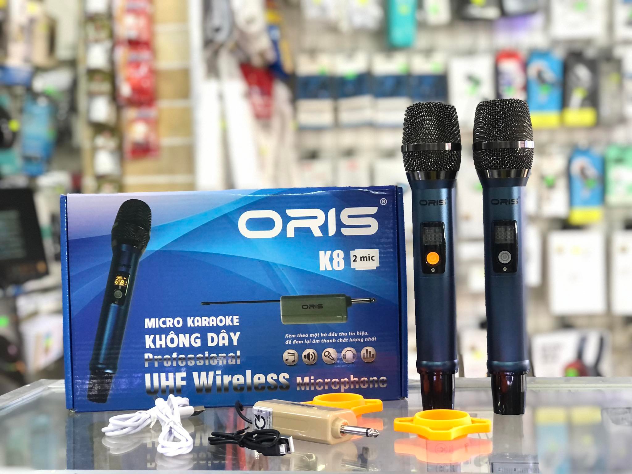 BỘ 2 MICRO KARAOKE ORIS K8 KẾT NỐI KHÔNG DÂY-MICRO PIN SẠC CỔNG TYPE-C TIỆN LỢI- MICRO CỰC HÚT CHỐNG HÚ TỐT - HÀNG CHÍNH HÃNG