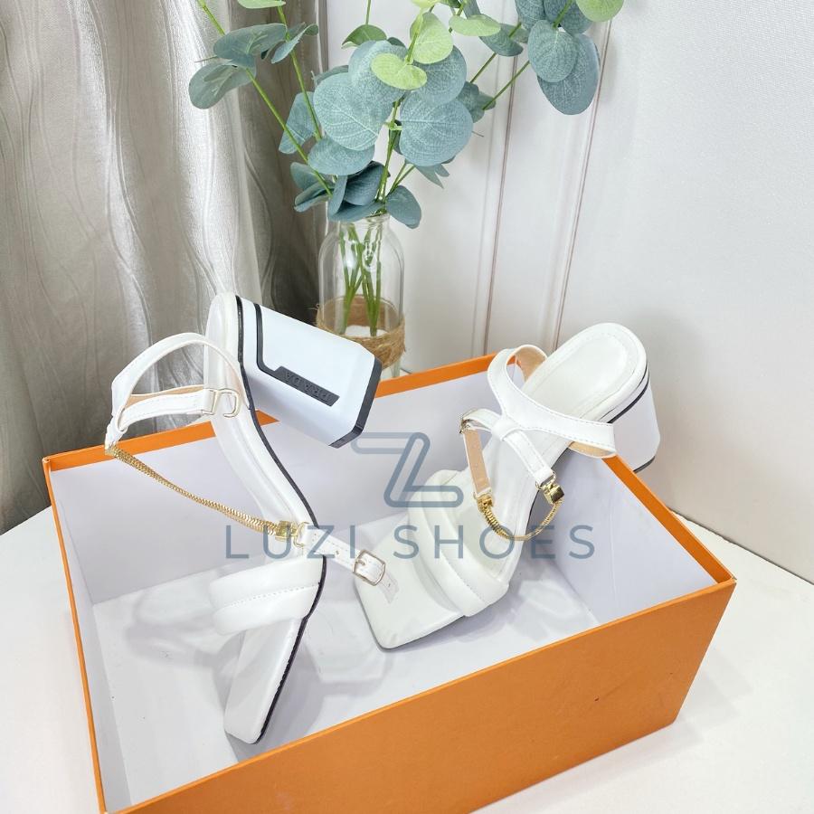 Giày cao gót nữ đế vuông 9cm, giày sandal quai ngang bản may giữa siêu hot 2022