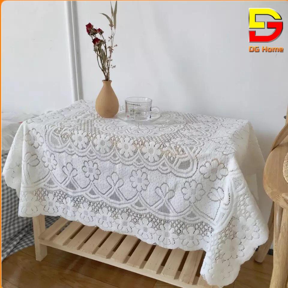 Khăn Trải Bàn Trắng Thêu Ren Hoa Tuyệt Đẹp Decor Chụp Ảnh - Tấm Trải Phủ Tab Đầu Giường DG-57