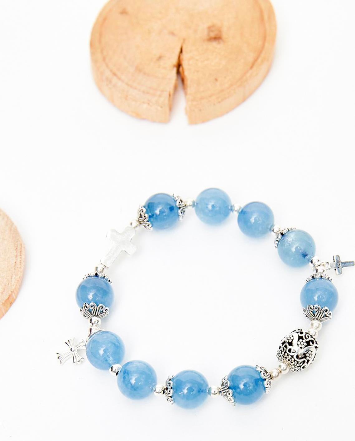 Vòng chuỗi Mân Côi Rosary Bracelet đá aquamarine - Ngọc Quý Gemstones