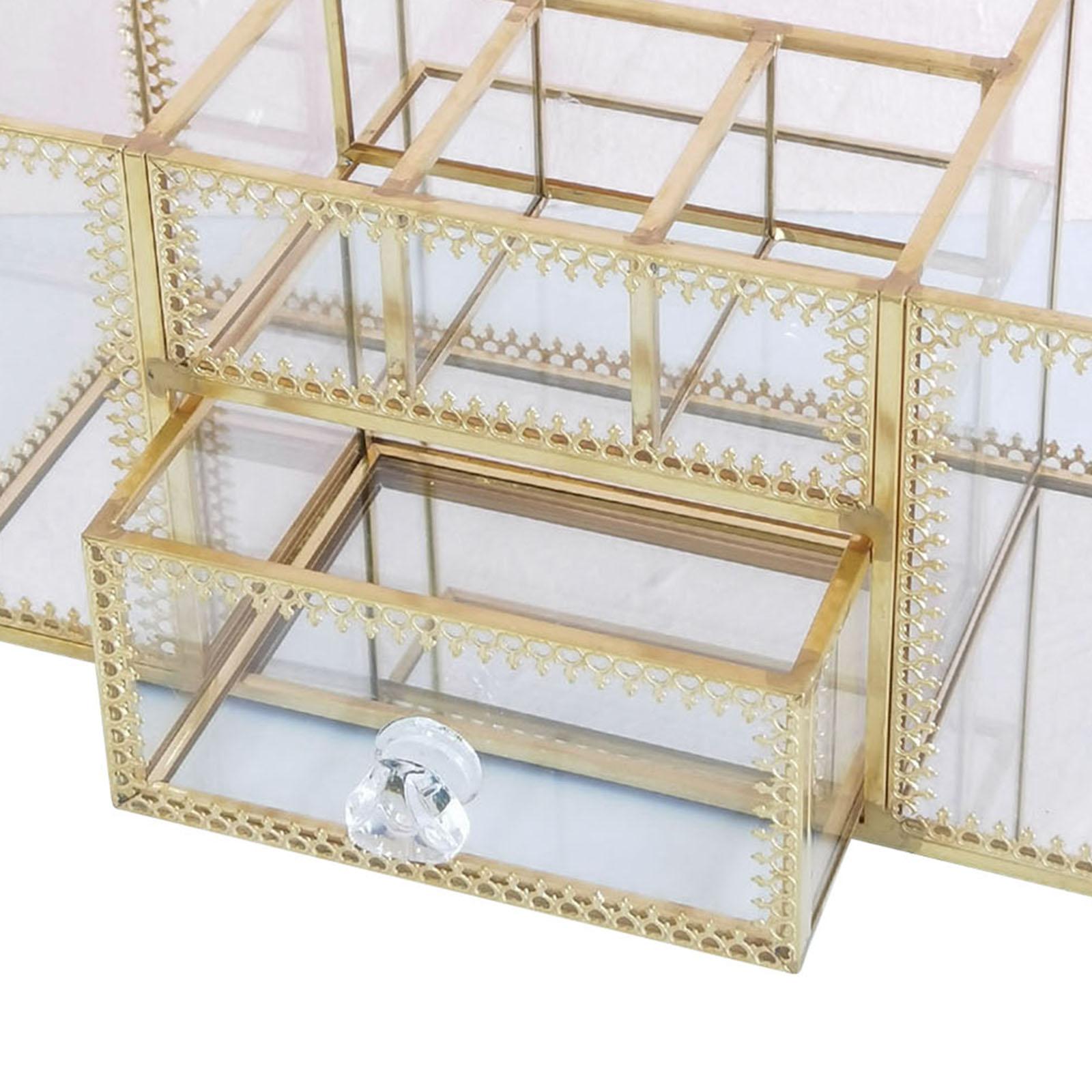 Jewelry Makeup Cosmetic Storage Organizer with 7 Grids Makeup Brushes & Pen Holder Glass Box Container, Hair Accessories, Bathroom Counter or Dresser