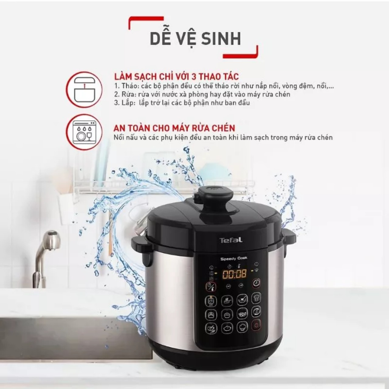 Nồi áp suất điện Tefal Speedy Cook 5L CY222D68 - 10 Chương trình nấu - BH 24 tháng -Hàng Chính Hãng