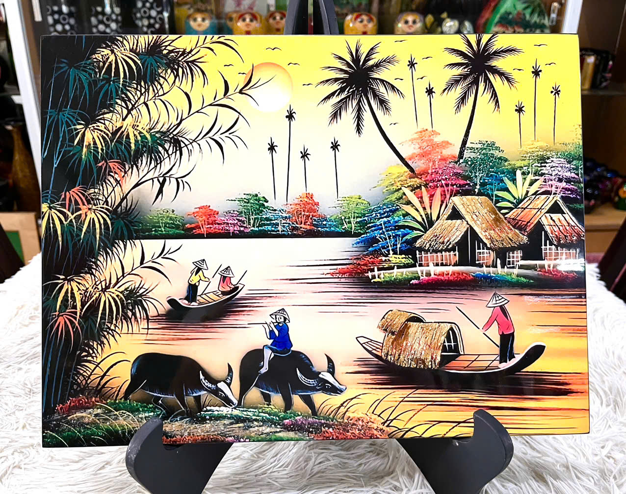 Tranh sơn mài - ĐỒNG QUÊ VIỆT NAM -Hàng xuất khẩu size 30x40 cm