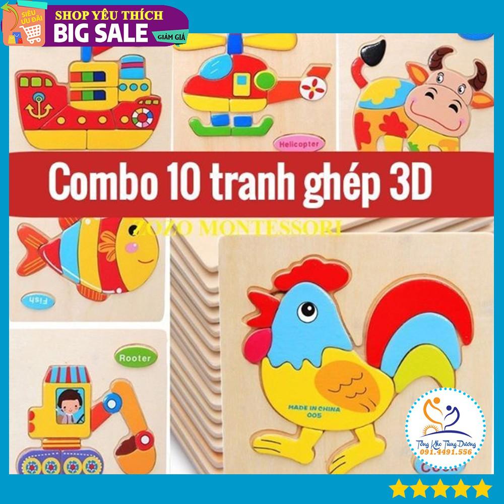 Combo 10 tranh ghép gỗ 3D nhiều hình Ngộ Nghĩnh - Phát Triển Trí Tuệ Cho bé