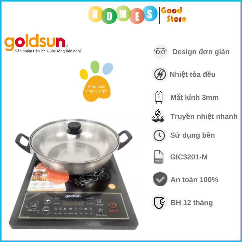 Bếp Hồng Ngoại Đơn GOLDSUN GIF3500-M Mặt Kính Công Suất 2000W Nấu Siêu Nhanh - Hàng Chính Hãng