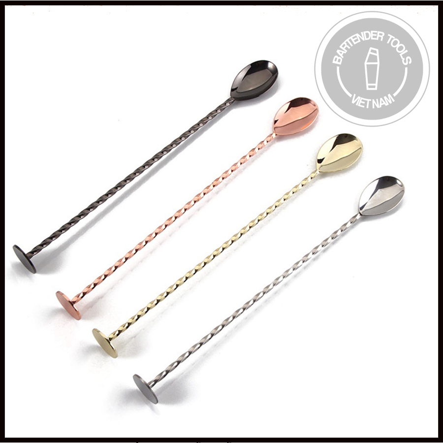 Thìa pha chế inox 1 đầu đồng xu - Bar spoon