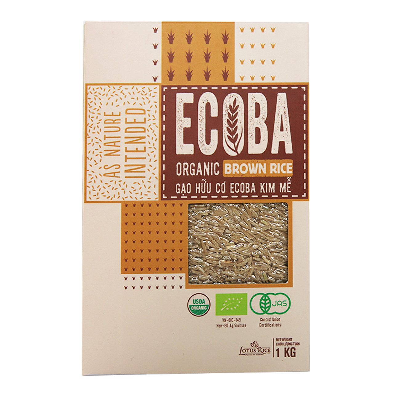 Combo 3 Gạo Lứt Trắng Hữu Cơ ECOBA Kim Mễ Ecoba Organic Brown Rice Thơm Ngon Mềm Dẻo Tốt Cho Sức Khoẻ Túi 1Kg ORIMART