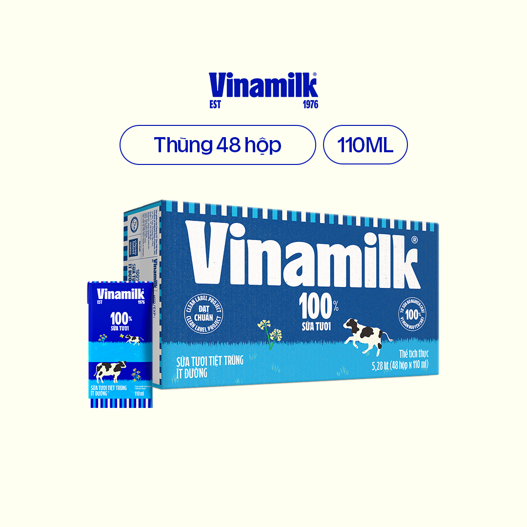Hình ảnh Sữa tươi tiệt trùng ít đường Vinamilk  -  Thùng 48 hộp 110ml