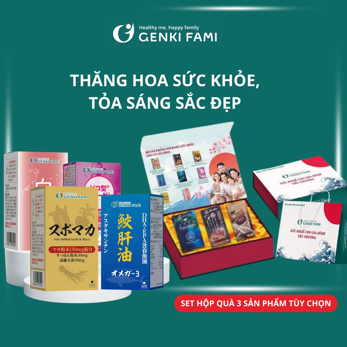 Set Quà Tặng Thăng Hoa Sức Khỏe, Tỏa Sáng Sắc Đẹp Thương Hiệu Genki Fami, Nhật Bản ( 3 Sản Phẩm Tùy Chọn)
