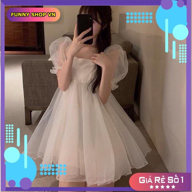 Đầm Babydoll Nữ Cổ Vuông Voan Kính Dáng Xòe Cộc Tay 2 Lớp 2 Màu Q082