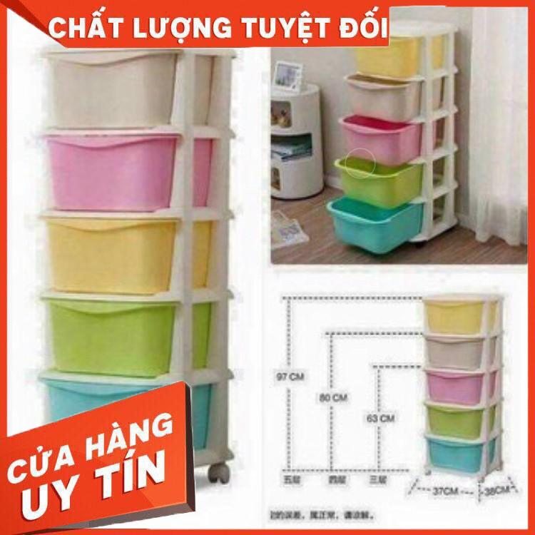 Tủ nhựa đa sắc ngăn kéo 5 tầng có bánh xe hàng