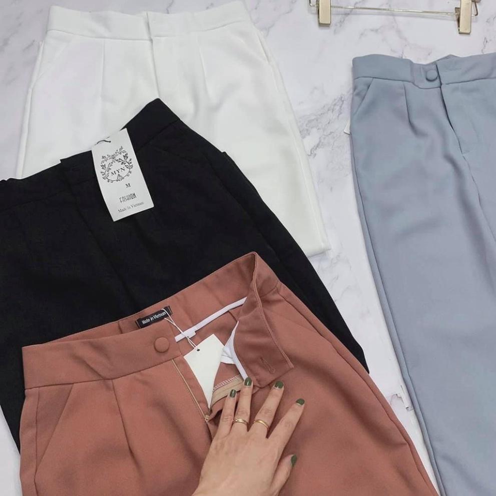 Quần baggy nữ chất liệu tuyết mưa Quần baggy công sở nữ cúc bọc vải có khóa trước