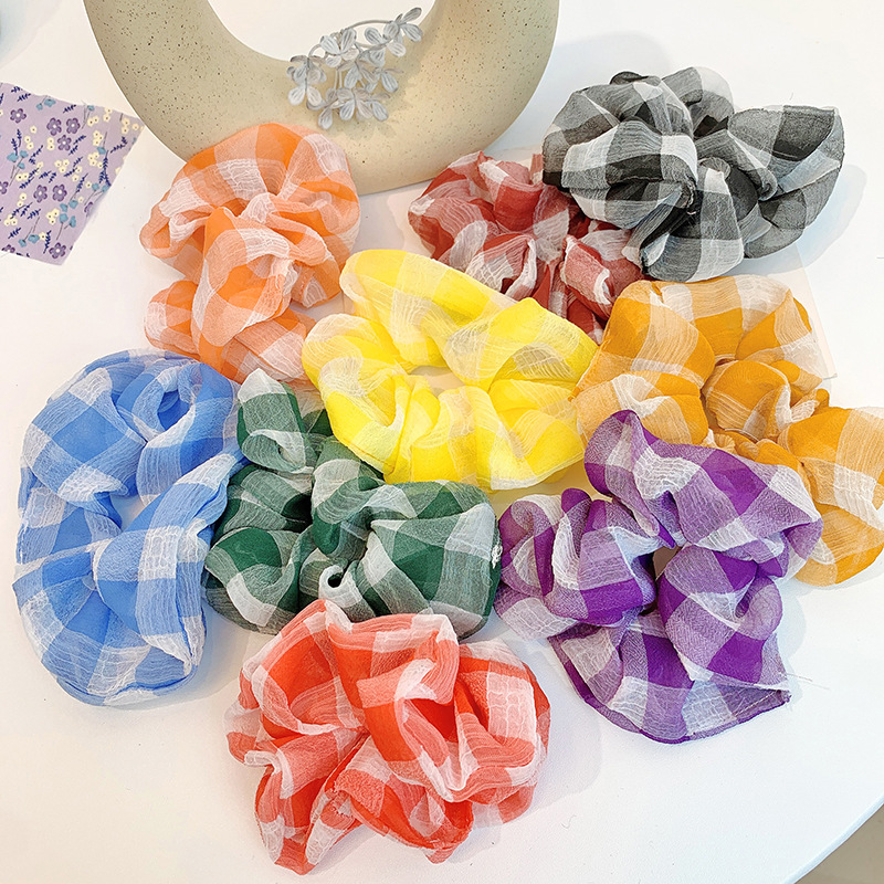 Dây buộc tóc -  Scrunchies kẻ vải mềm không nhăn dễ thương HD69