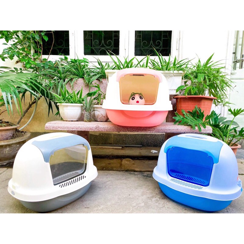 Nhà vệ sinh cho mèo cao cấp nắp bật pastel - tặng kèm xẻng