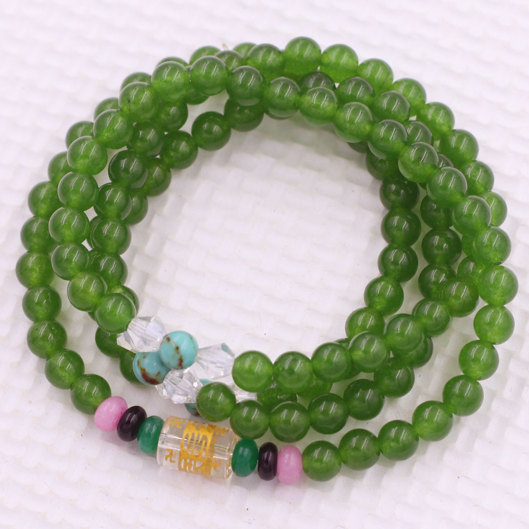 Bộ Vòng Chuỗi, Tràng Hạt 108 Hạt 6 Ly Đá Thạch Anh Xanh Rêu Charm Lục Tự Chân Ngôn - Tràng Chuỗi Niệm Phật - An Yên - Thịnh Vượng - May Mắn - Tài Lộc