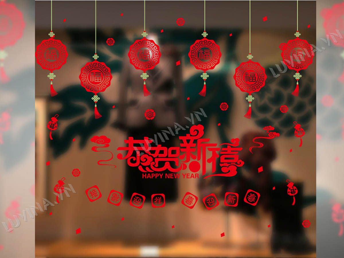 Decal trang trí tết-dây treo tài lộc đỏ