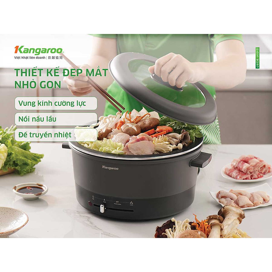 Lẩu điện Kangaroo KG45EH1, dung tích 4.5L, công suất 1300W, cấu trúc đĩa truyền nhiệt giúp truyền nhiệt nhanh và đều - Hàng chính hãng