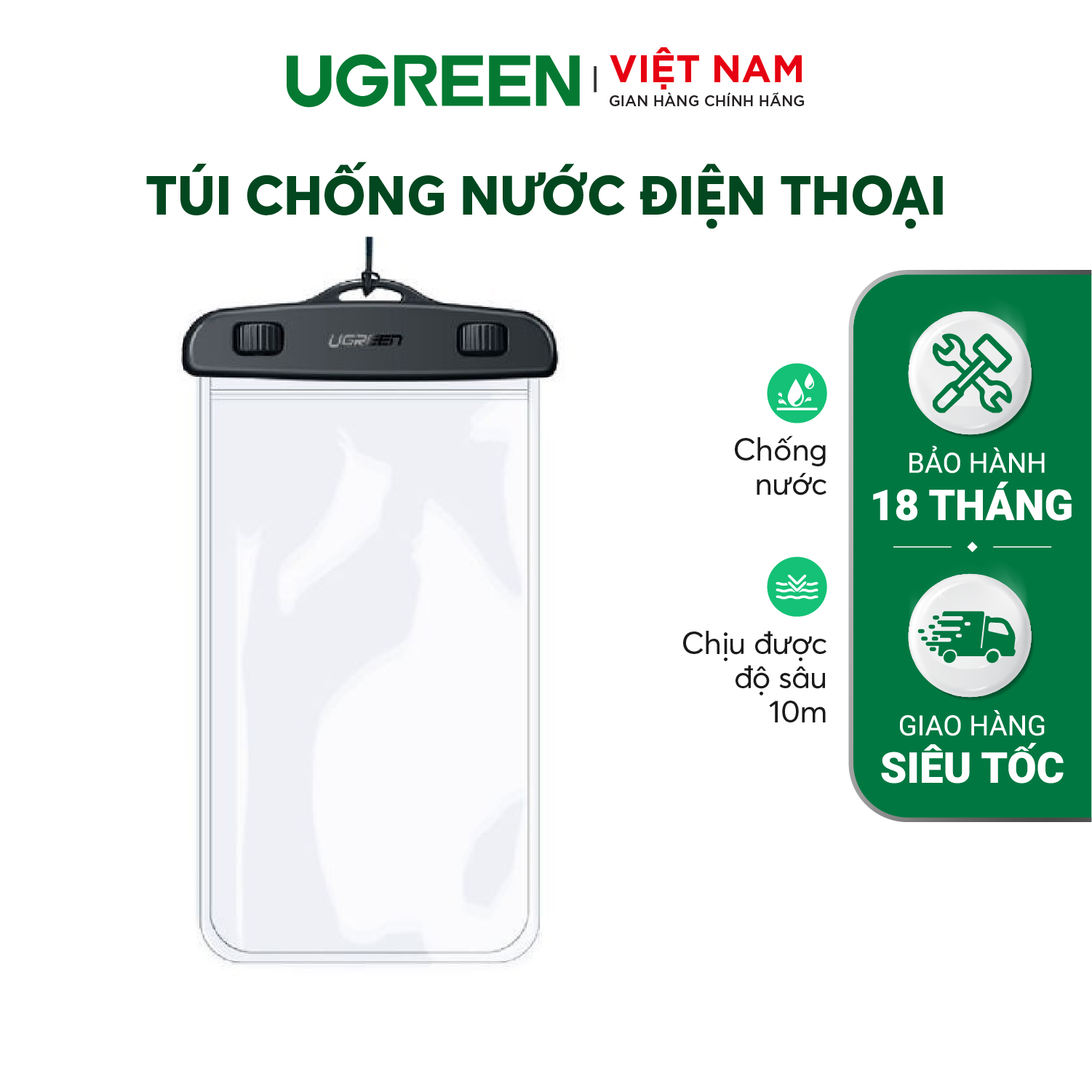 Túi đựng điện thoại chống nước tiêu chuẩn IPX 8 độ sâu 10m cho màn hình từ 4 đến 6.5 inch UGREEN 60959 50919 - Hàng chính hãng