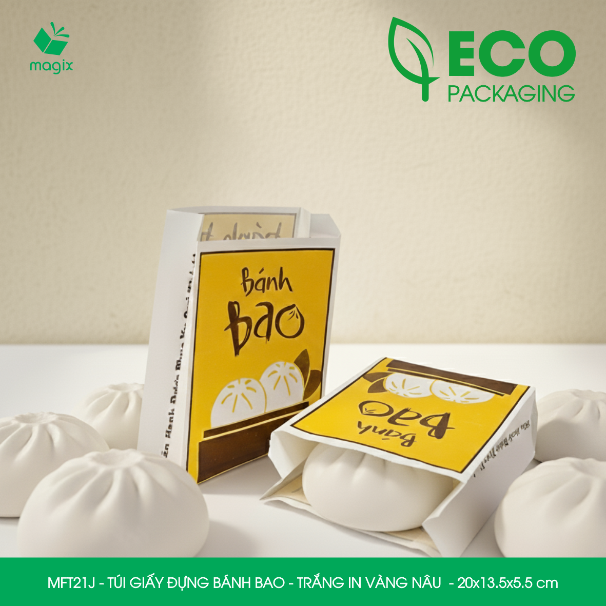 MFT21J - 20x13.5x5.5 cm - 1000 Túi giấy MG đựng bánh bao túi đựng thực phẩm